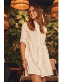 Button dress with adjustable sleeves, white FK600 - Online store - Boutique